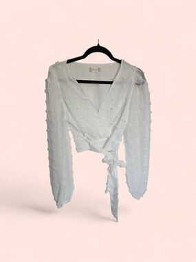 Altar'd State White Textured Wrap Tie Blouse
